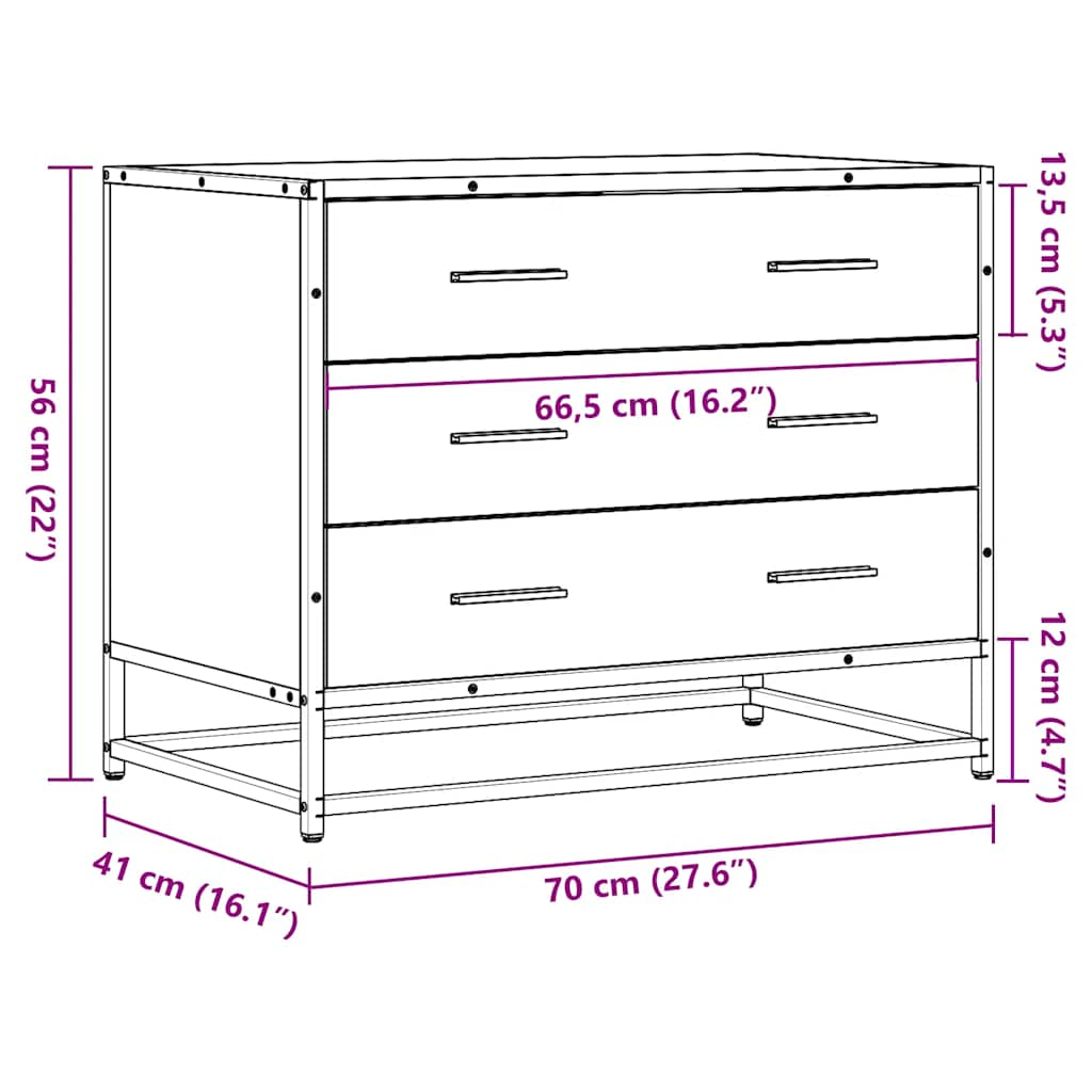 Cassettiera Rovere Marrone 70x41x56 cm in Legno Multistrato