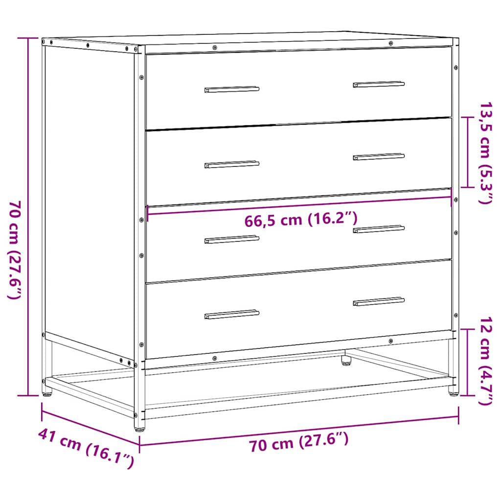 Cassettiera Nera 70x41x70 cm in Legno Multistrato