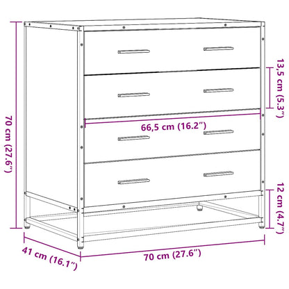 Cassettiera Nera 70x41x70 cm in Legno Multistrato