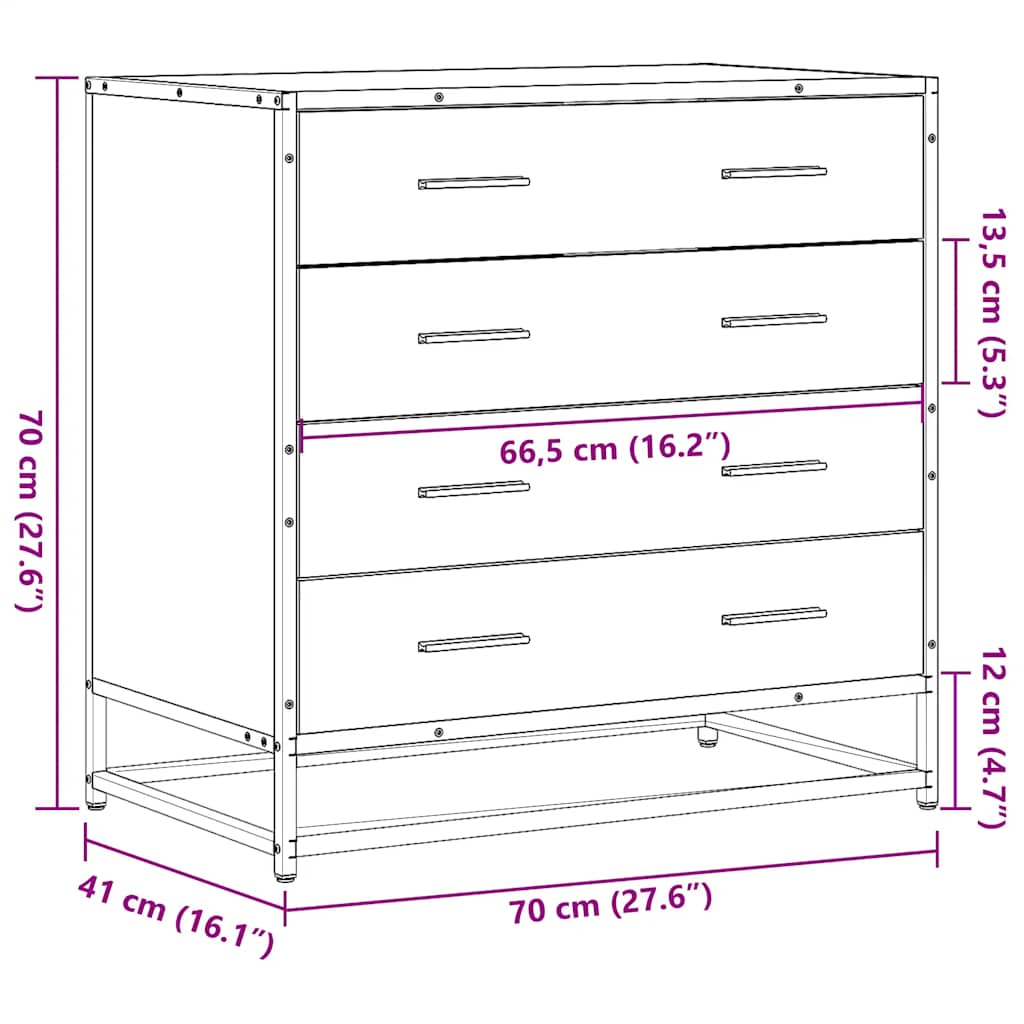 Cassettiera Grigio Sonoma 70x41x70 cm in Legno Multistrato