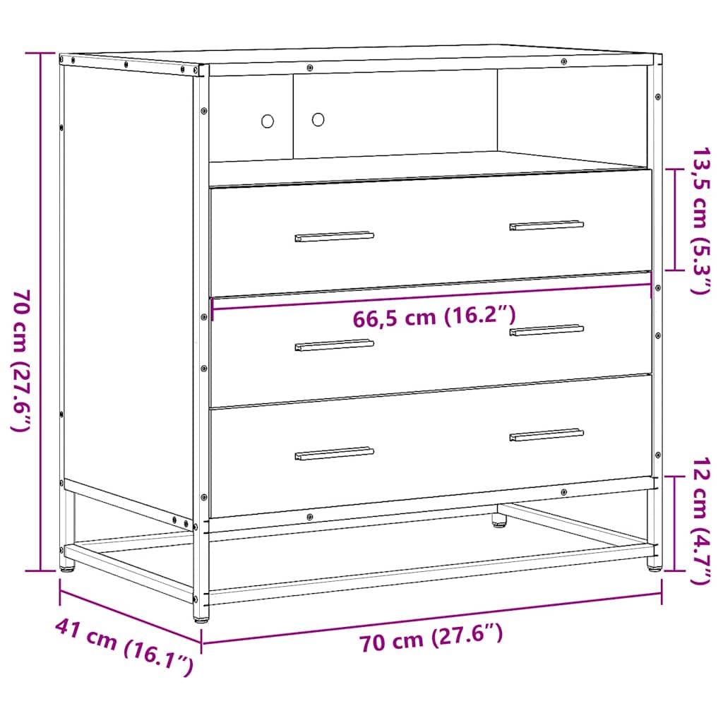 Cassettiera Nera 70x41x70 cm in Legno Multistrato - homemem39