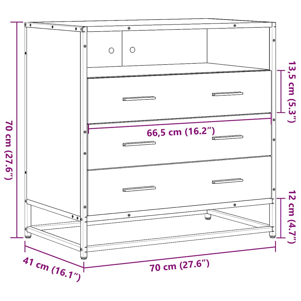 Cassettiera Rovere Fumo 70x41x70 cm in Legno Multistrato