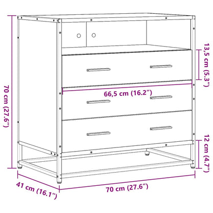 Cassettiera Rovere Fumo 70x41x70 cm in Legno Multistrato