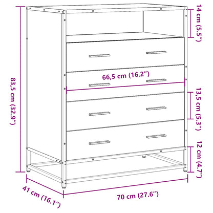 Cassettiera Nera 70x41x83,5 cm in Legno Multistrato