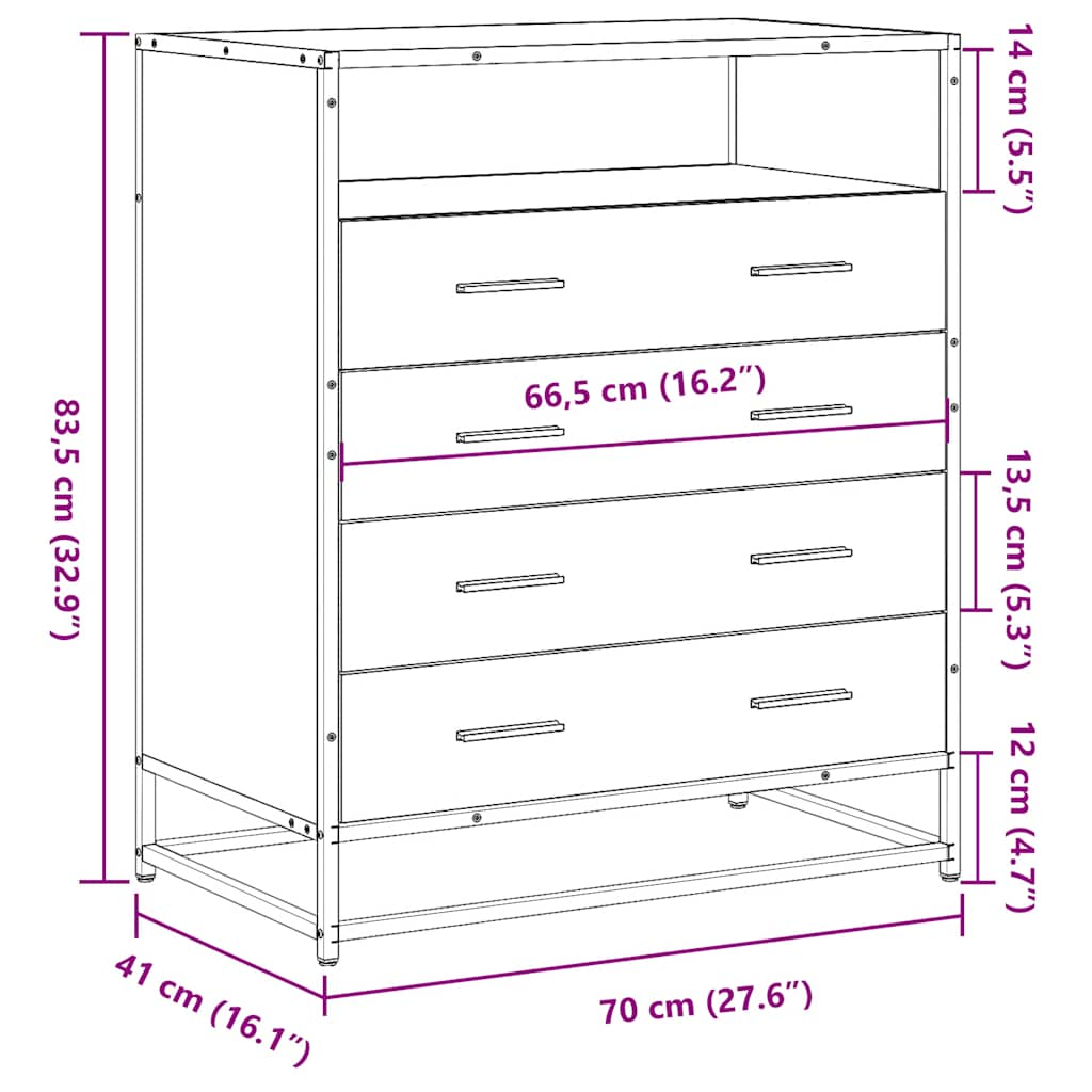 Cassettiera Grigio Sonoma 70x41x83,5 cm in Legno Multistrato