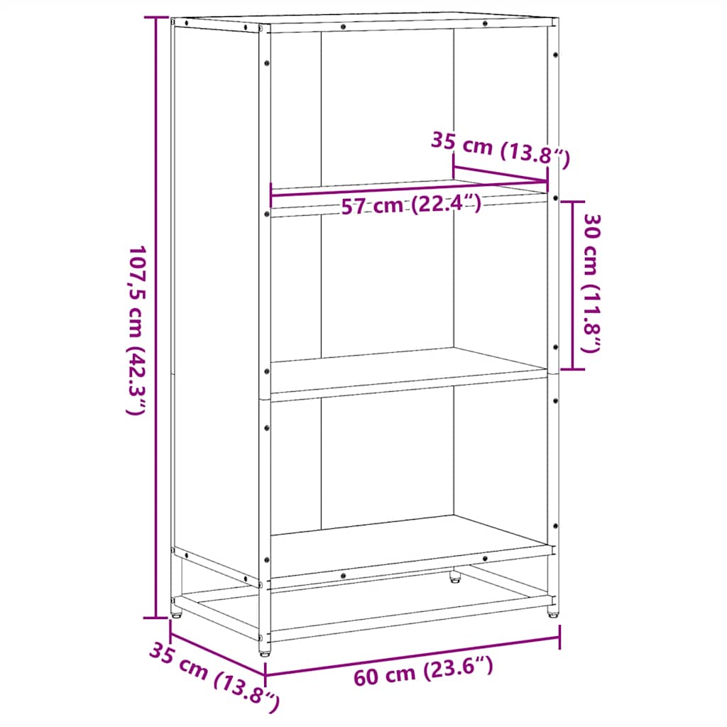Libreria Nera 60x35x107,5 cm in Legno Multistrato | homemem39