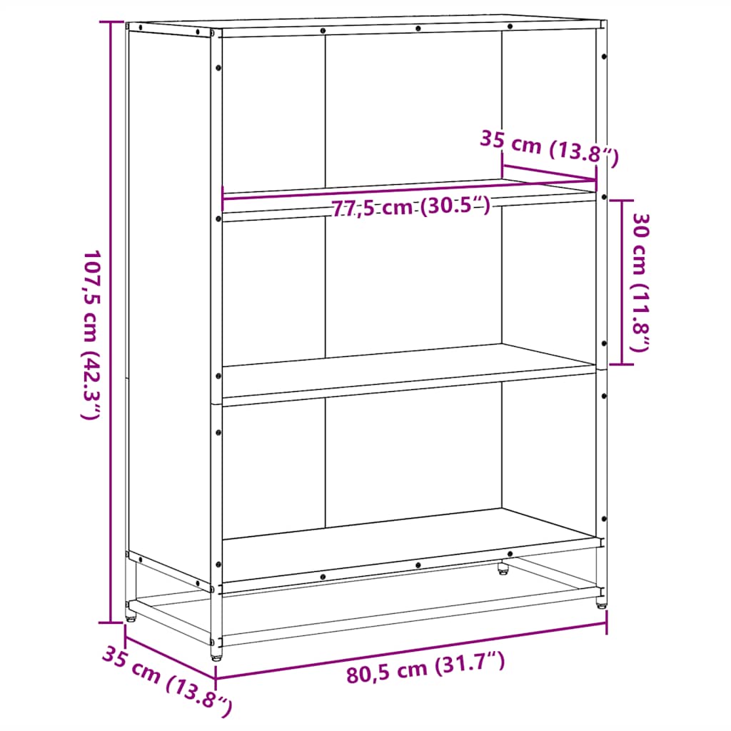 Libreria Nera 80,5x35x107,5 cm in Legno Multistrato | homemem39