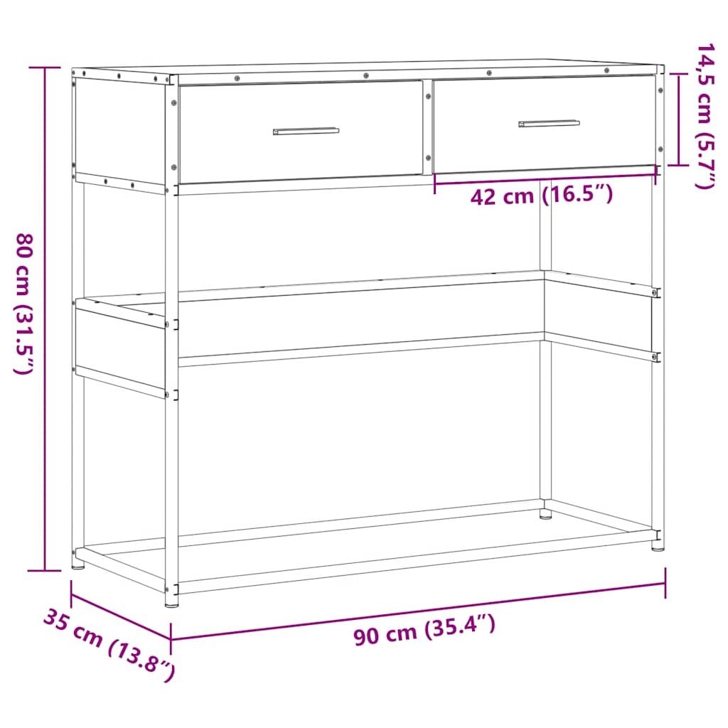 Tavolino Consolle Nero 90x35x80 cm in Legno Multistrato - homemem39