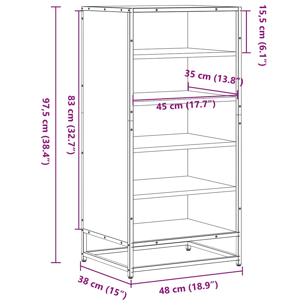 Scarpiera Nera 48x38x97,5 cm in Legno Multistrato - homemem39