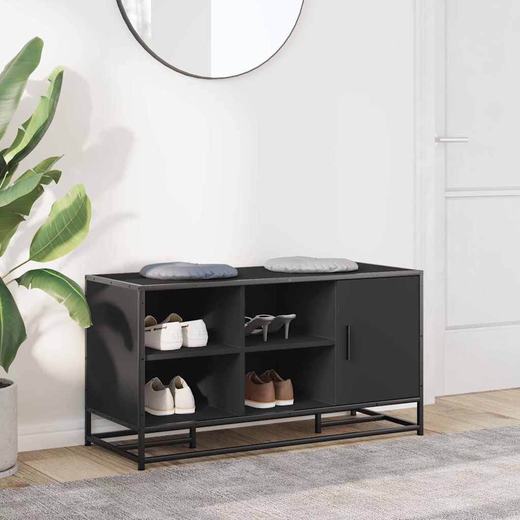 Scarpiera Nera 100x40x53,5 cm in Truciolato e Metallo | homemem39
