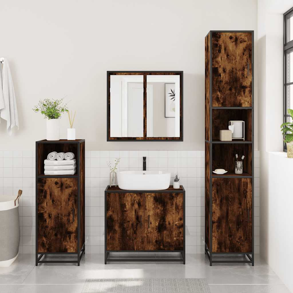 Armadietto Bagno Rovere Fumo 35x37,5x100 cm Legno Multistrato | homemem39