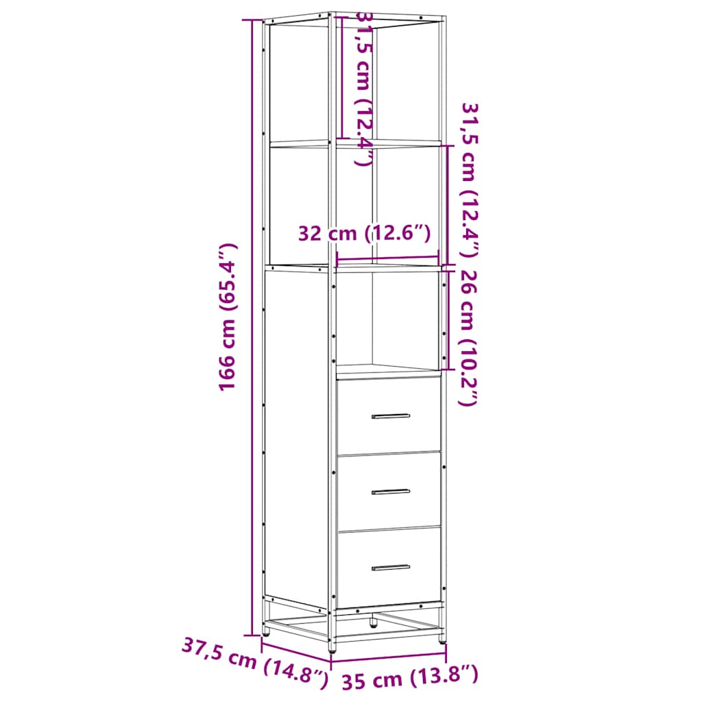 Armadietto Bagno Rovere Sonoma 35x37,5x166 cm Legno Multistrato | homemem39