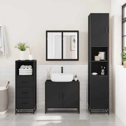 Armadietto da Bagno Nero 35x37,5x100 cm in Legno Multistrato | homemem39