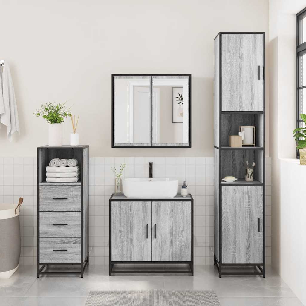 Armadietto Bagno Grigio Sonoma 35x37,5x100 cm Legno Multistrato | homemem39