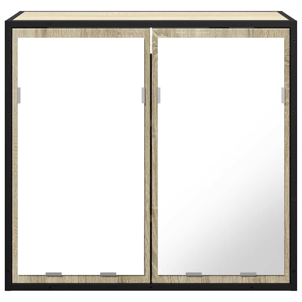 Mobiletto con specchio per bagno in rovere Sonoma 65x20x60 cm in legno ingegnerizzato | homemem39