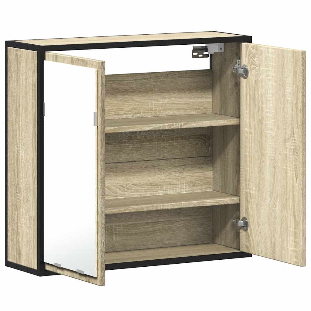 Mobiletto con specchio per bagno in rovere Sonoma 65x20x60 cm in legno ingegnerizzato | homemem39
