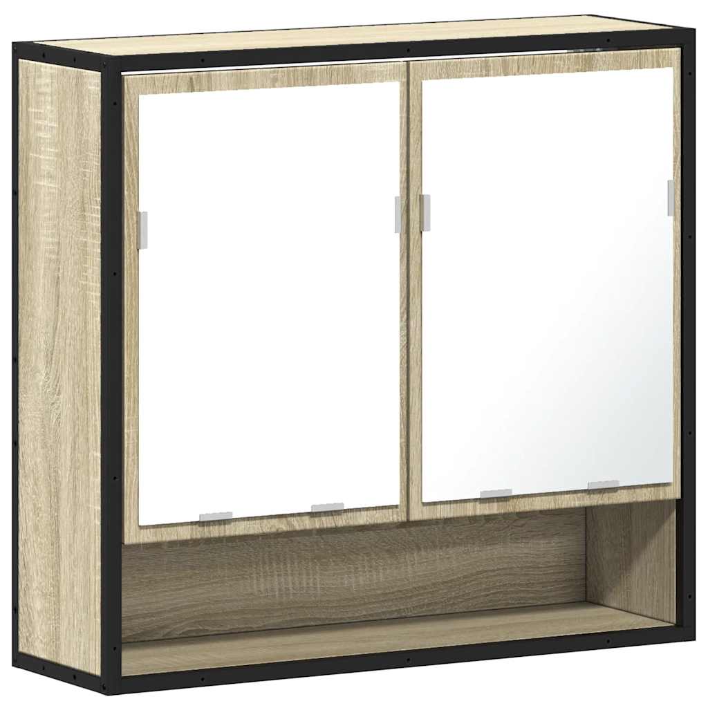 Mobiletto con specchio per bagno in rovere Sonoma 65x20x60 cm in legno ingegnerizzato | homemem39