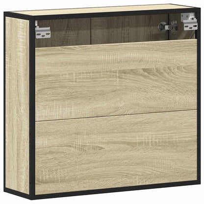 Mobiletto con specchio per bagno in rovere Sonoma 65x20x60 cm in legno ingegnerizzato | homemem39