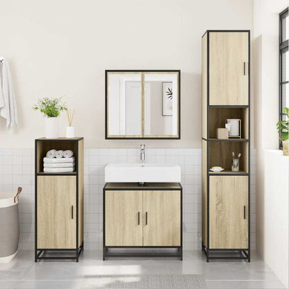 Mobiletto per Lavabo da Bagno Rovere Sonoma 65x33x60 cm Legno Massello | homemem39