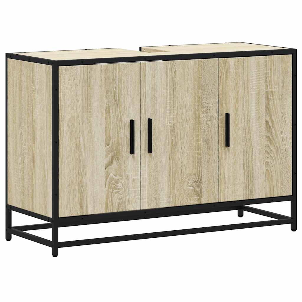 Mobiletto per Lavabo da Bagno Rovere Sonoma 90x33x60 cm Legno Massello | homemem39