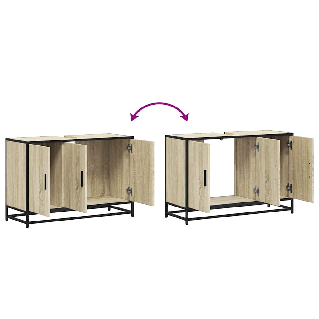 Mobiletto per Lavabo da Bagno Rovere Sonoma 90x33x60 cm Legno Massello | homemem39