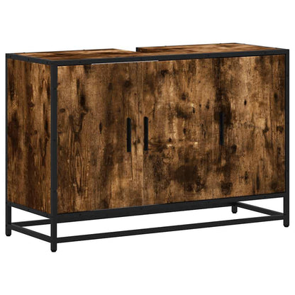 Mobile Lavabo Bagno Rovere Fumo 90x33x60 cm Legno Multistrato | homemem39
