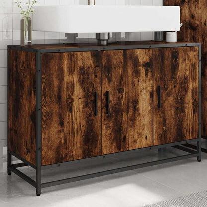 Mobile Lavabo Bagno Rovere Fumo 90x33x60 cm Legno Multistrato