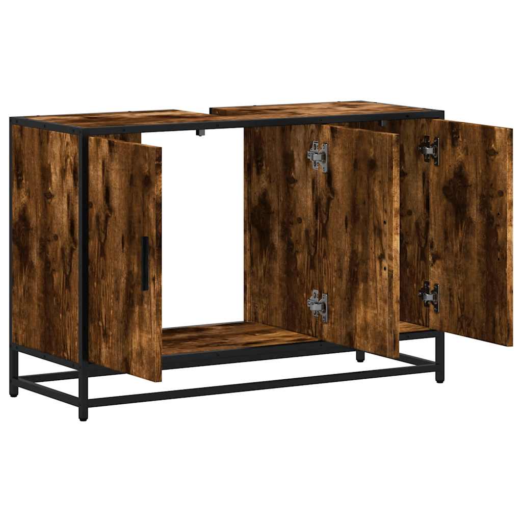 Mobile Lavabo Bagno Rovere Fumo 90x33x60 cm Legno Multistrato | homemem39