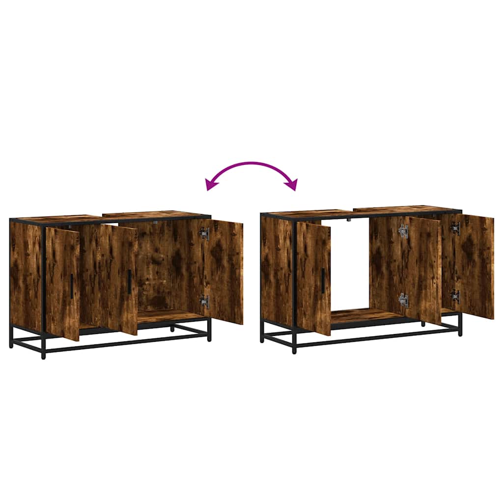 Mobile Lavabo Bagno Rovere Fumo 90x33x60 cm Legno Multistrato | homemem39