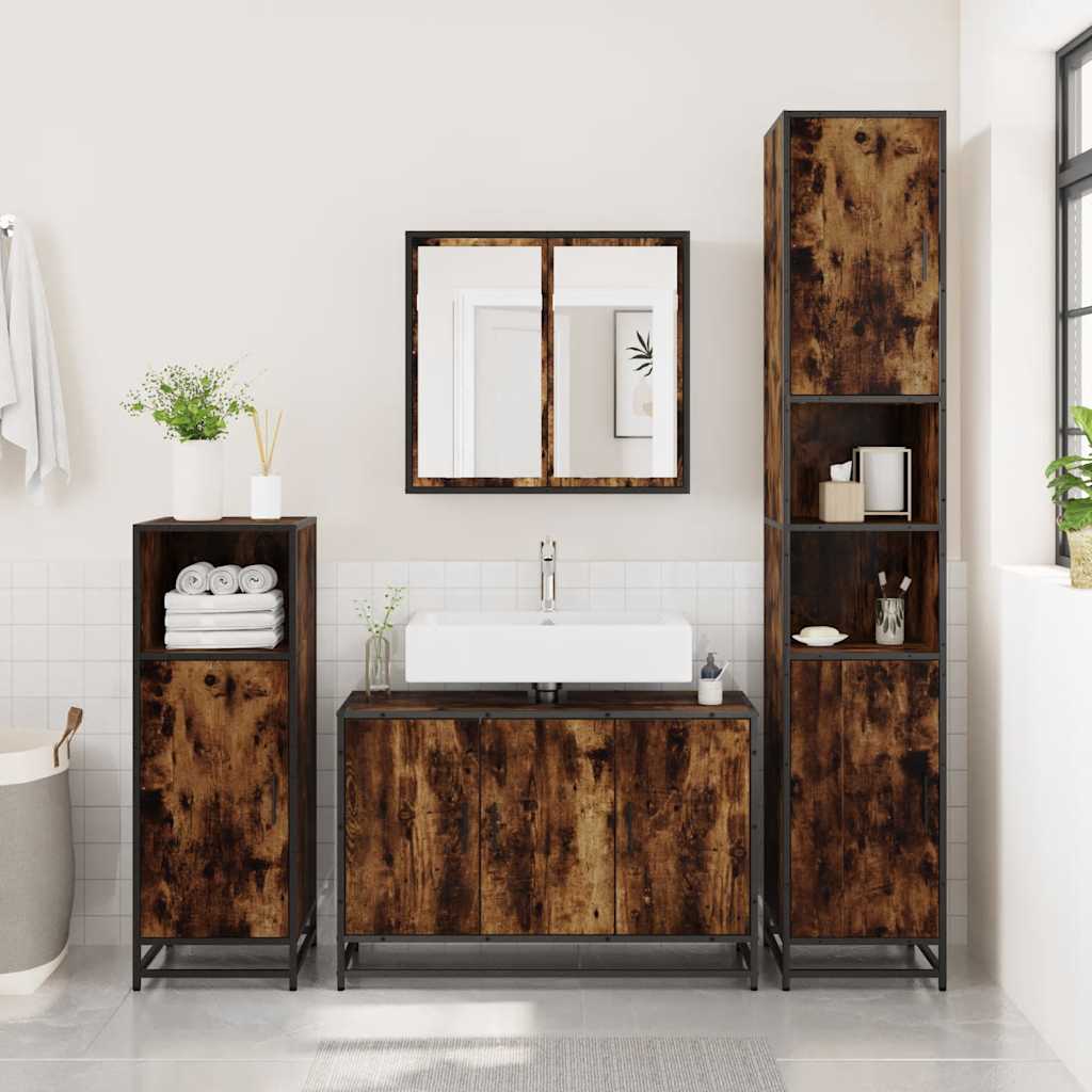 Mobile Lavabo Bagno Rovere Fumo 90x33x60 cm Legno Multistrato | homemem39