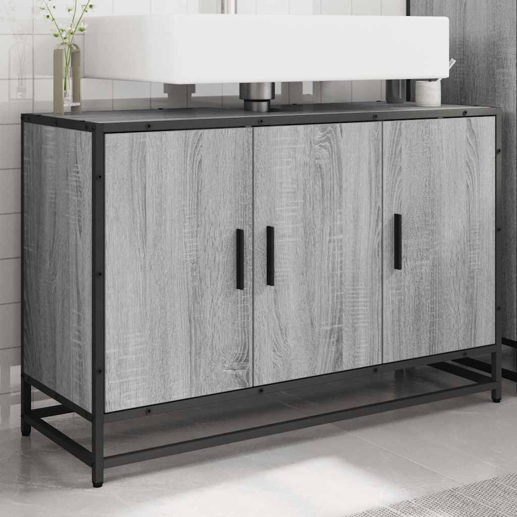 Mobile Lavabo Bagno Grigio Sonoma 90x33x60 cm Legno Multistrato | homemem39