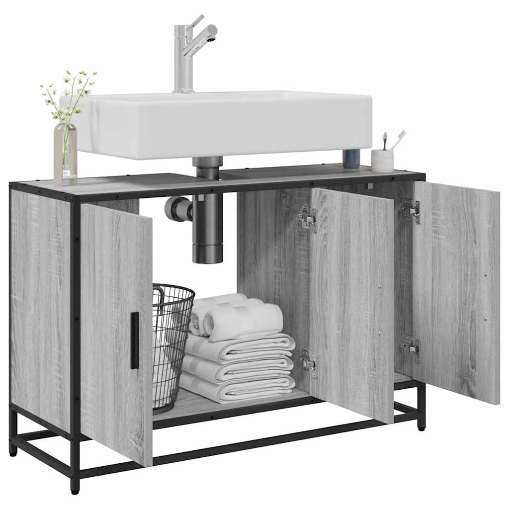 Mobile Lavabo Bagno Grigio Sonoma 90x33x60 cm Legno Multistrato