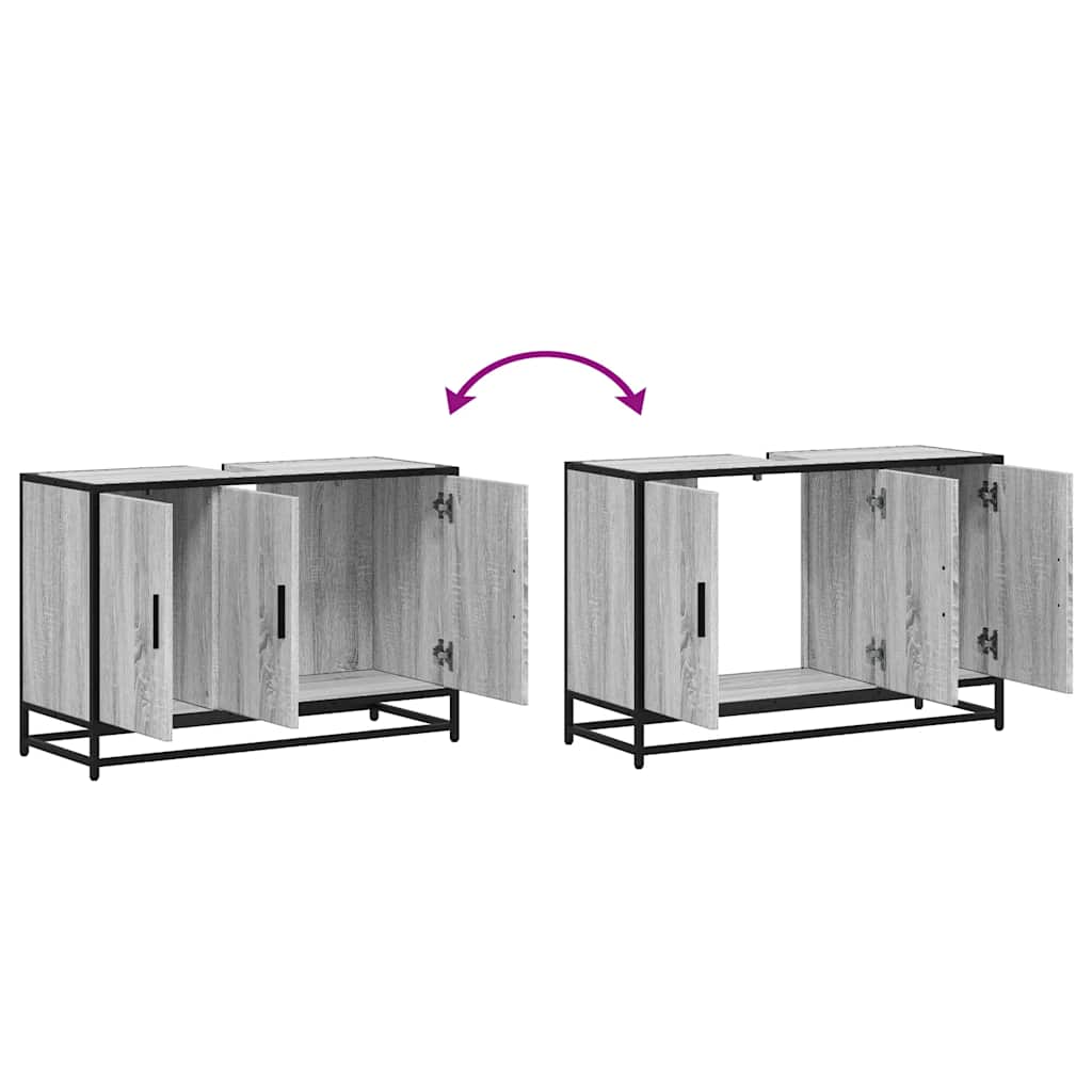 Mobile Lavabo Bagno Grigio Sonoma 90x33x60 cm Legno Multistrato