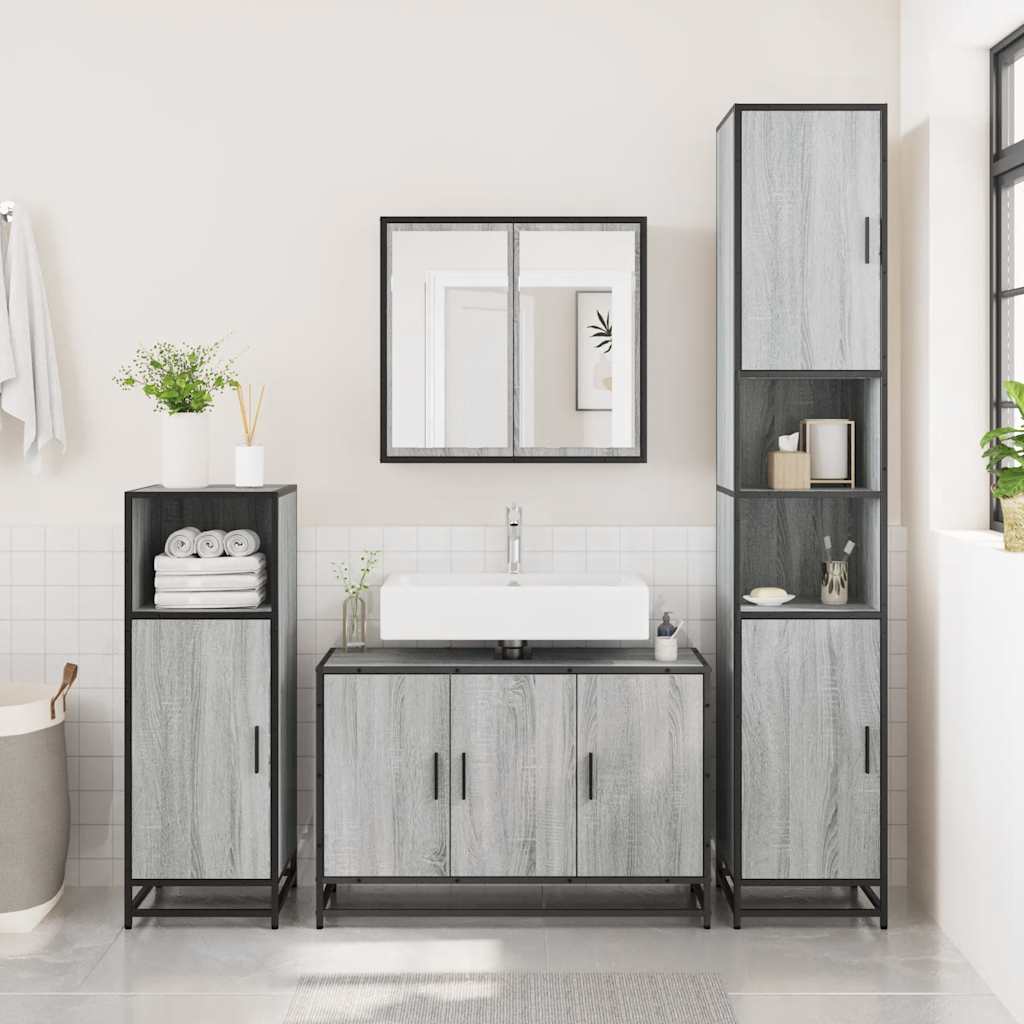 Mobile Lavabo Bagno Grigio Sonoma 90x33x60 cm Legno Multistrato | homemem39