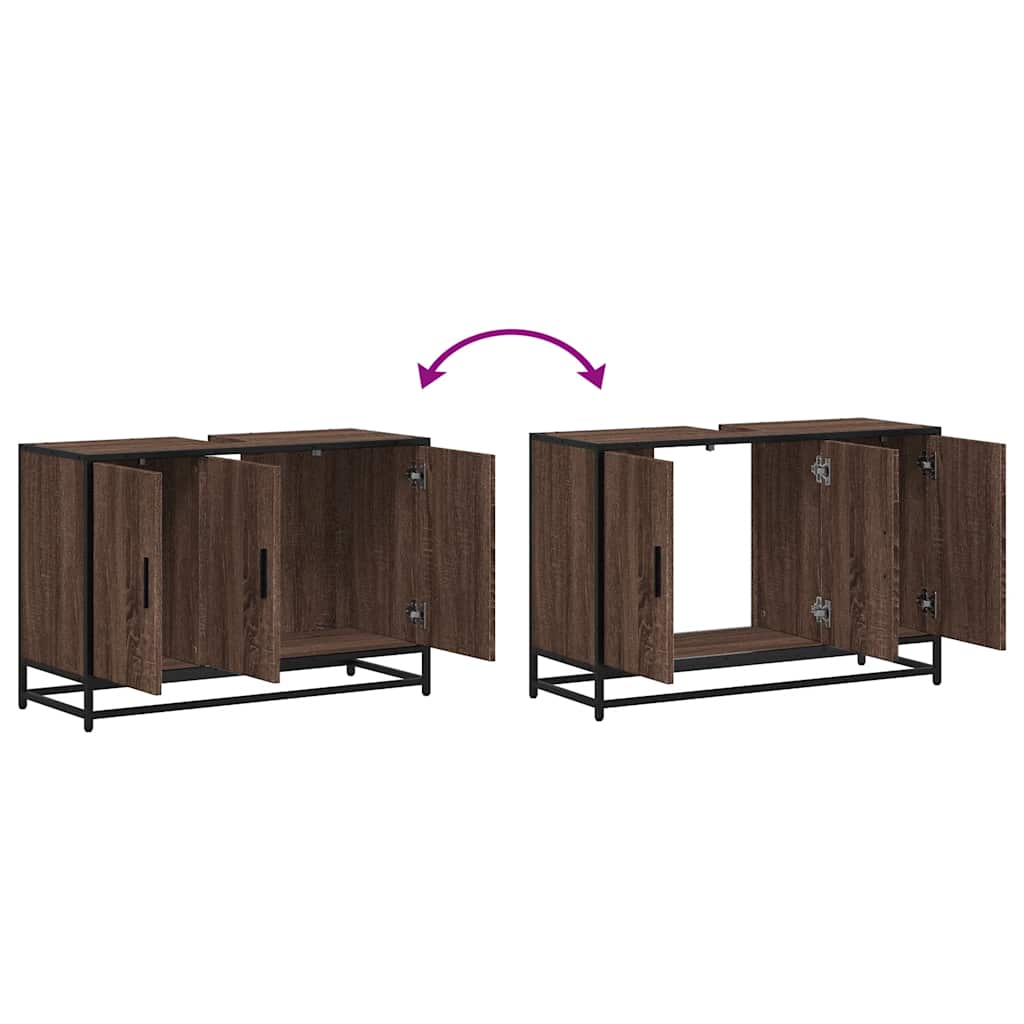 Mobile Lavabo Bagno Rovere Marrone 90x33x60cm Legno Multistrato