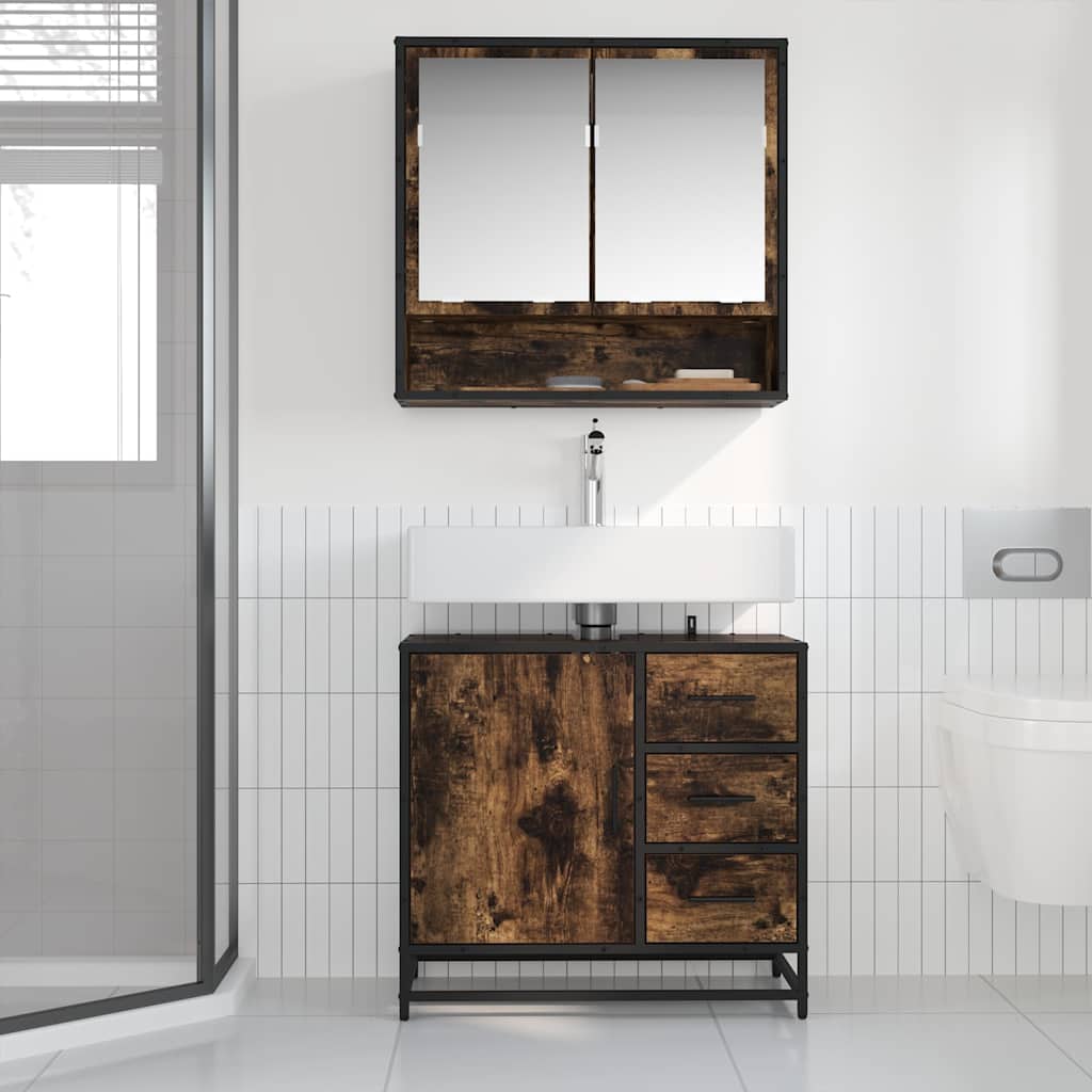 Mobile Lavabo Bagno Rovere Fumo 65x33x60 cm Legno Multistrato | homemem39