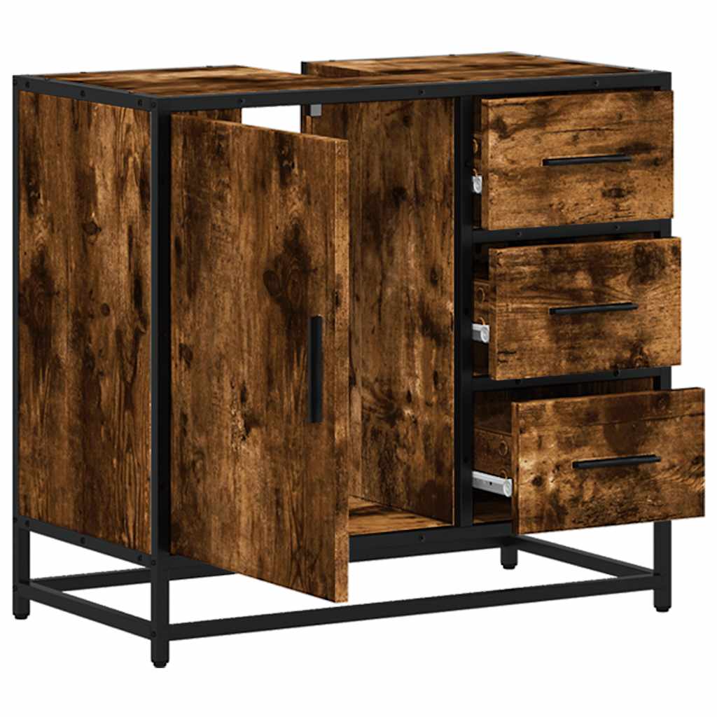 Mobile Lavabo Bagno Rovere Fumo 65x33x60 cm Legno Multistrato | homemem39