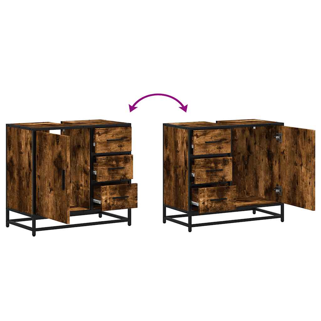 Mobile Lavabo Bagno Rovere Fumo 65x33x60 cm Legno Multistrato