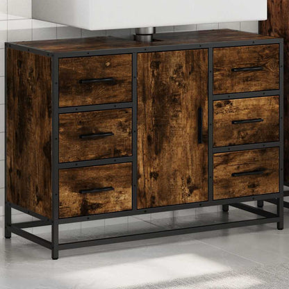 Mobile Lavabo Bagno Rovere Fumo 60x30x60 cm Legno Multistrato | homemem39