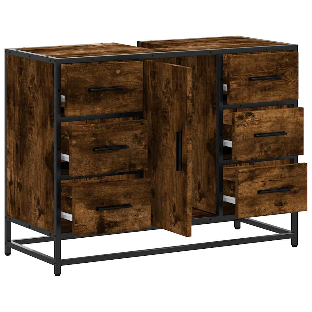 Mobile Lavabo Bagno Rovere Fumo 60x30x60 cm Legno Multistrato | homemem39