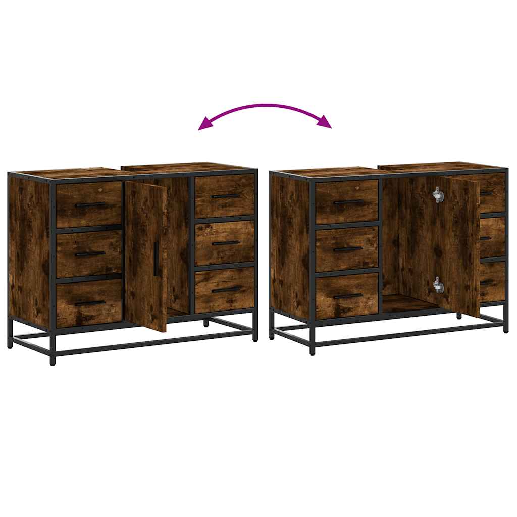 Mobile Lavabo Bagno Rovere Fumo 60x30x60 cm Legno Multistrato