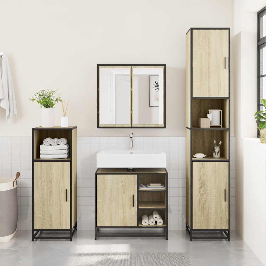 Mobiletto per Lavabo da Bagno Rovere Sonoma 65x33x60 cm Legno Massello | homemem39