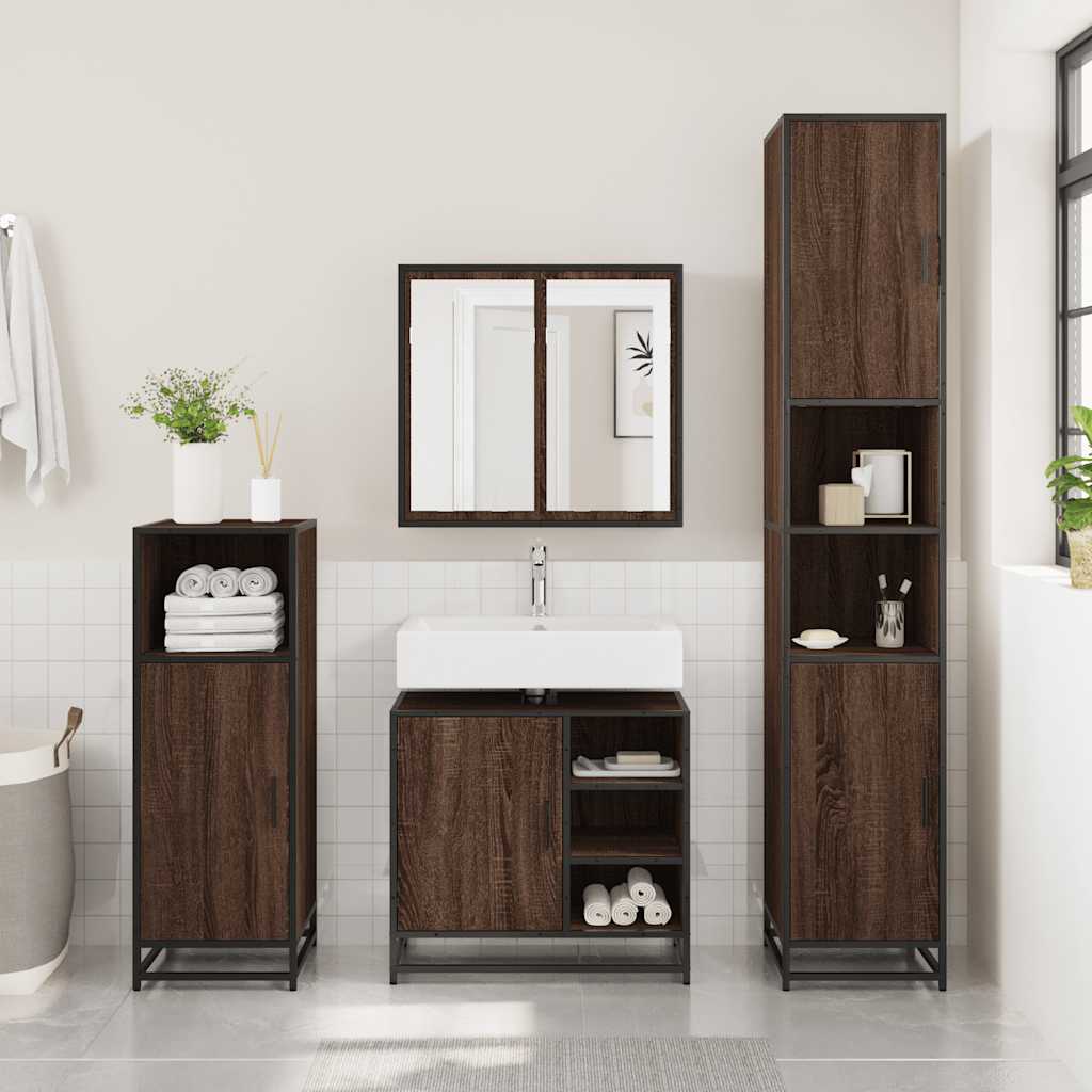 Mobile Lavabo Bagno Rovere Marrone 65x33x60cm Legno Multistrato