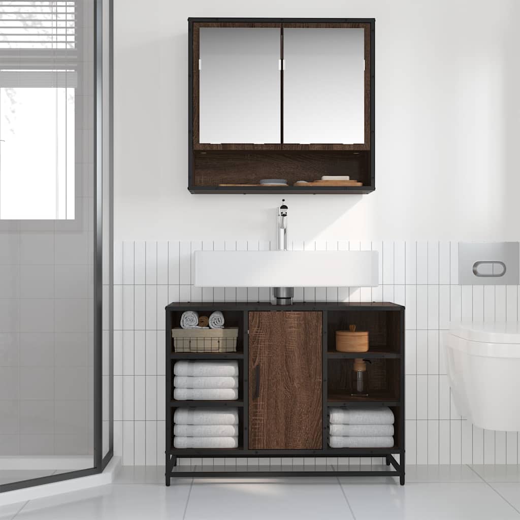 Mobile Lavabo Bagno Rovere Marrone 60x30x60cm Legno Multistrato