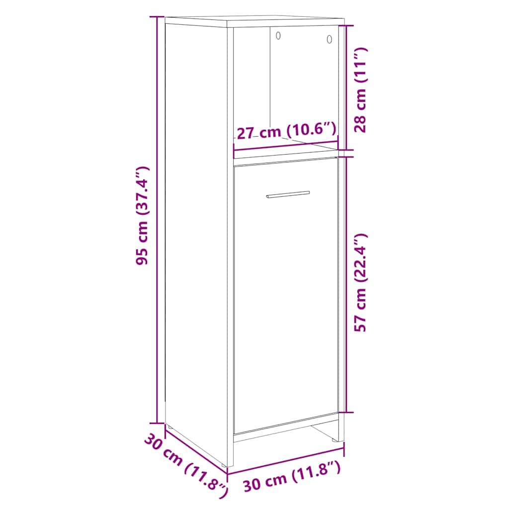 Mobile da Bagno Rovere Sonoma 30x30x95 cm in Legno Multistrato | homemem39