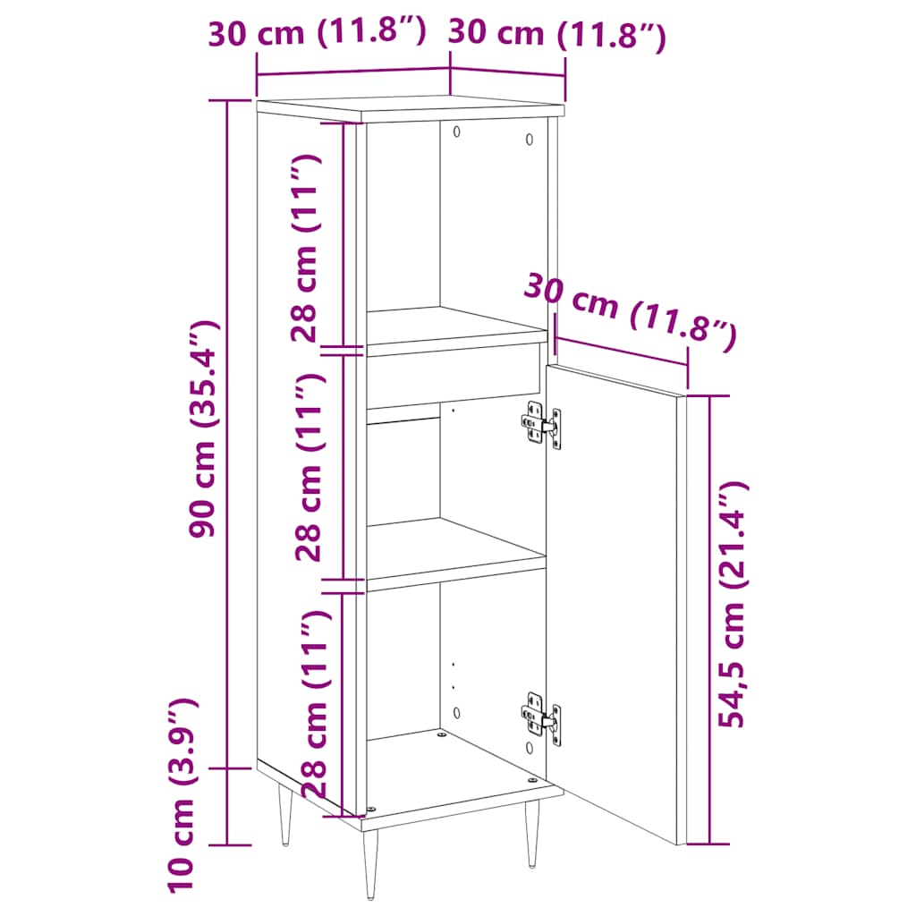 Armadietto da Bagno Rovere Sonoma 30x30x100cm Legno Multistrato | homemem39