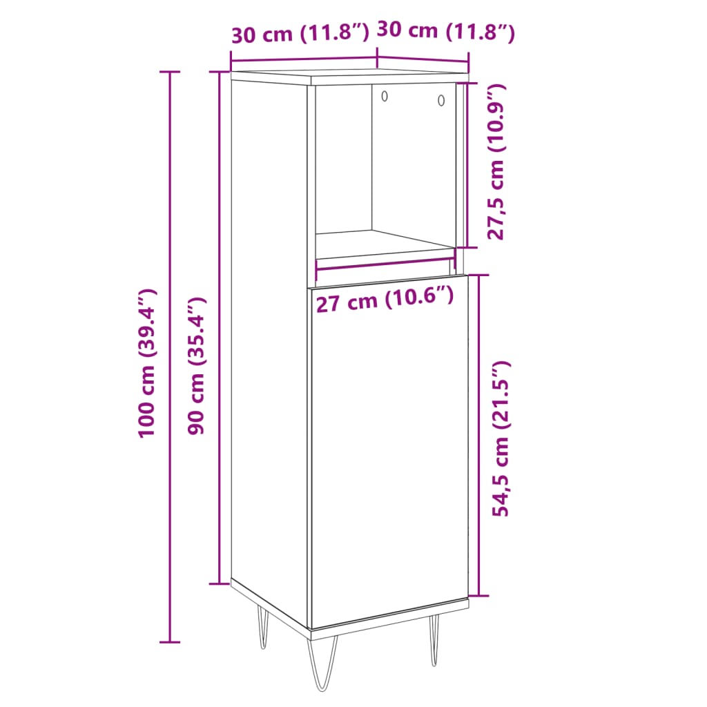 Armadietto da Bagno Rovere Sonoma 30x30x100cm Legno Multistrato | homemem39