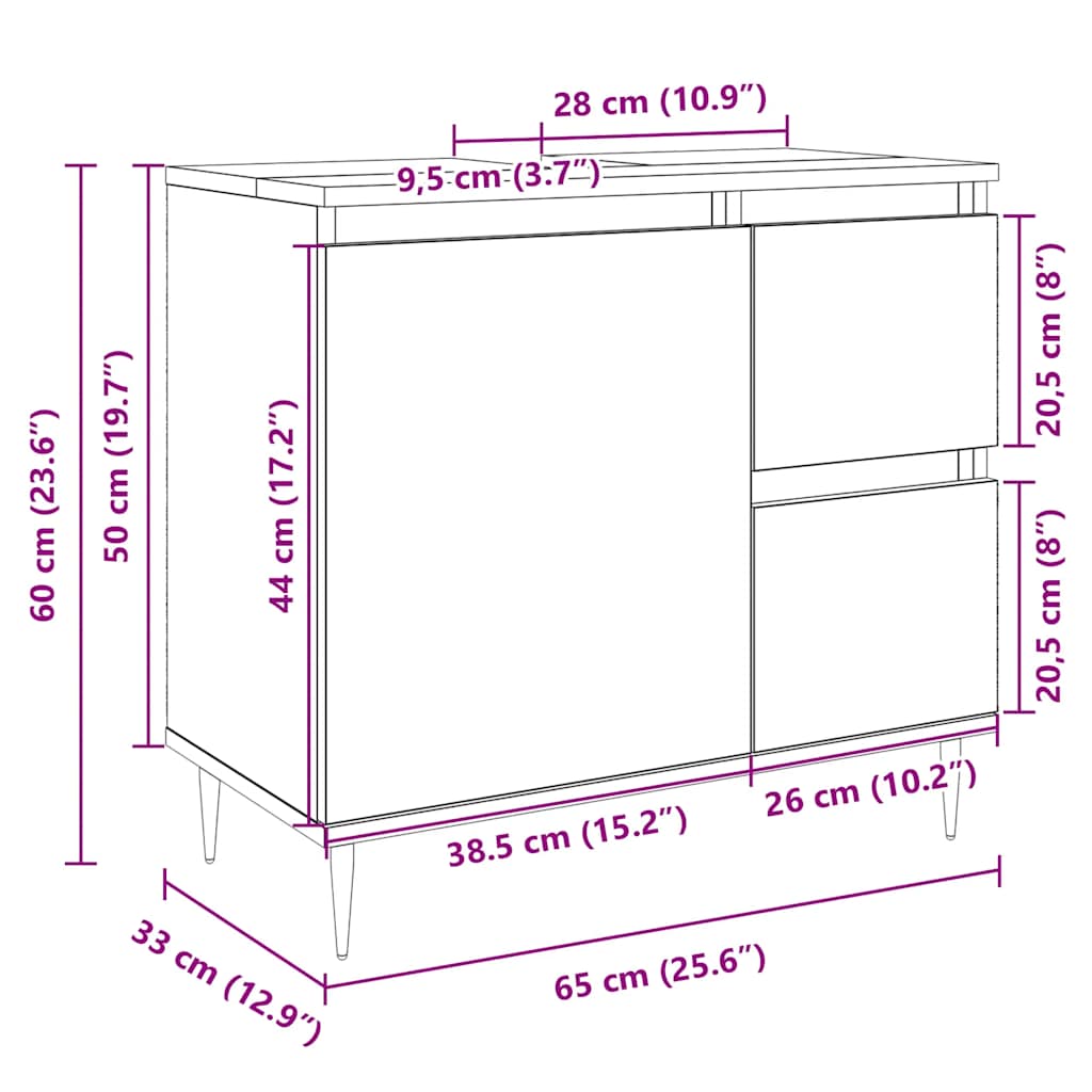 Mobile Lavabo da Bagno Rovere Sonoma 65x33x60 cm in Truciolato | homemem39