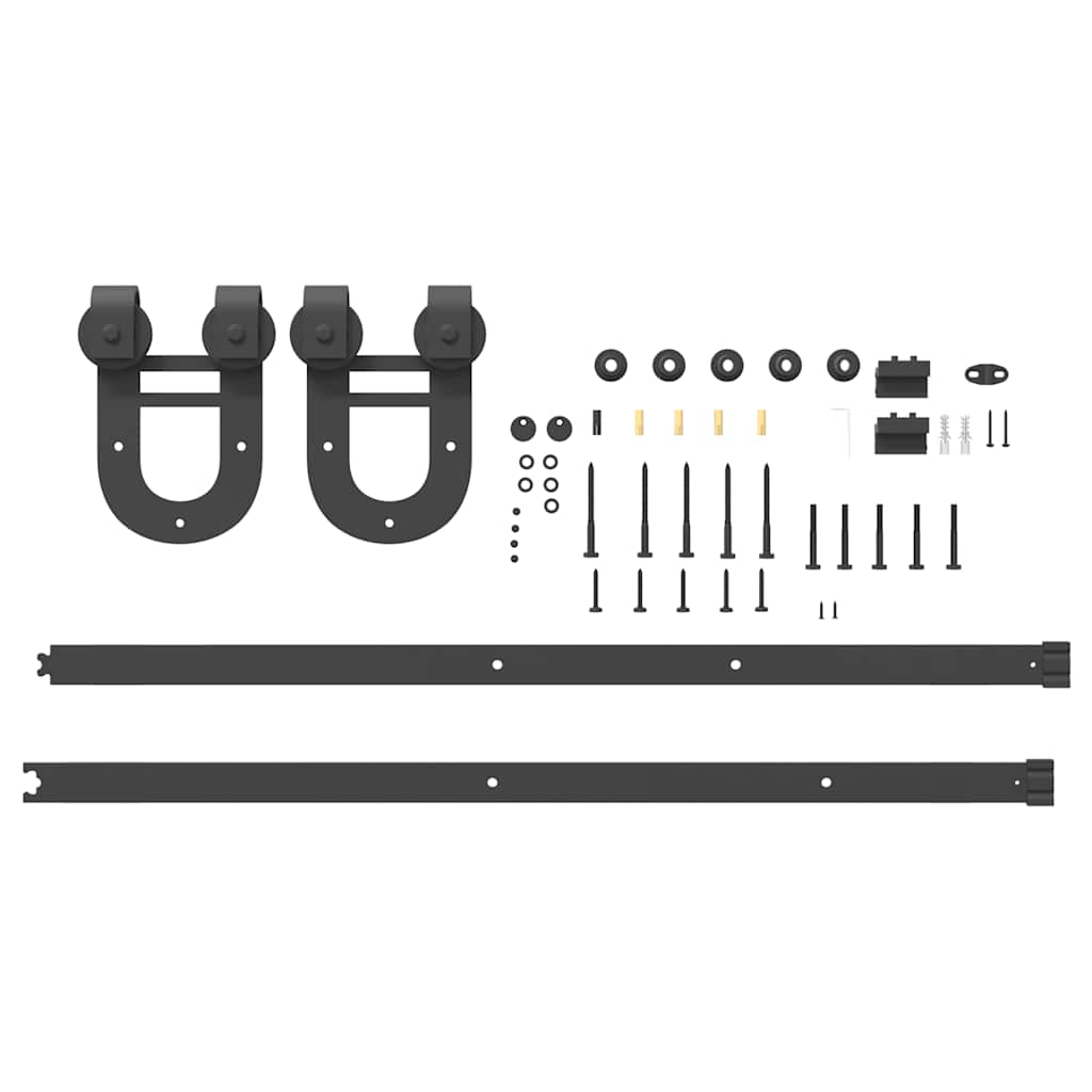 Kit di Binari per Porte Scorrevoli 200 cm Acciaio Nero | homemem39