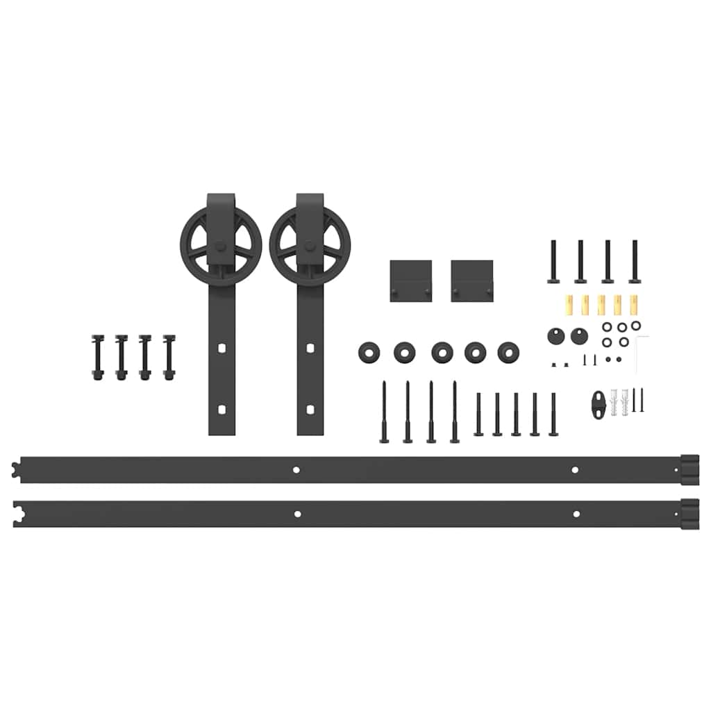 Kit di Binari per Porte Scorrevoli 200 cm Acciaio Nero | homemem39